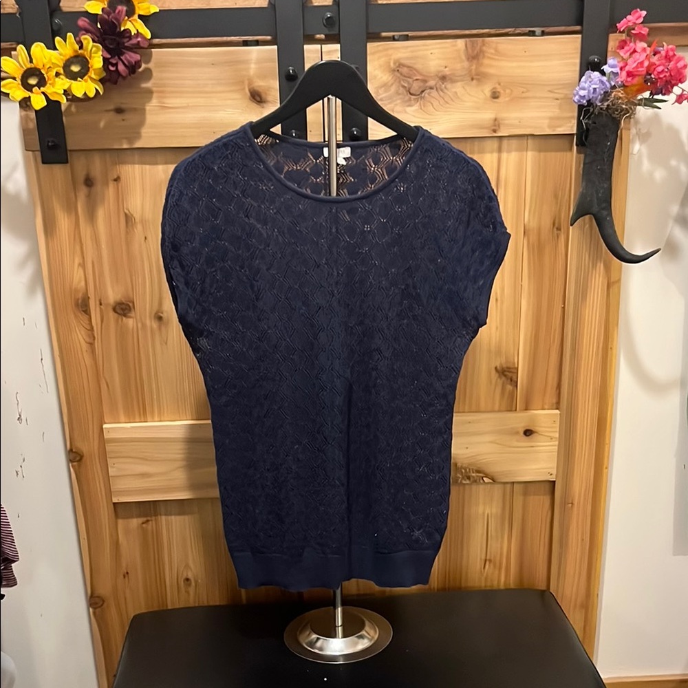 Talbots Navy Lace Short Sleeve Top
